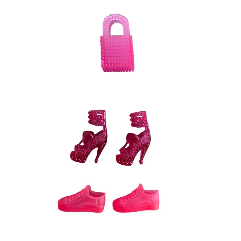 New Barbie Clear Pink Shoes Jelly High Heels Sneakers and Handbag